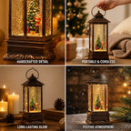 Christmas Lantern | Hand-Carved Resin Snow Globe & Warm LED | USB & Battery Powered