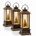 Christmas Lantern | Hand-Carved Resin Snow Globe & Warm LED | USB & Battery Powered