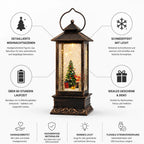 Christmas Lantern | Hand-Carved Resin Snow Globe & Warm LED | USB & Battery Powered