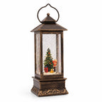 Christmas Lantern | Hand-Carved Resin Snow Globe & Warm LED | USB & Battery Powered
