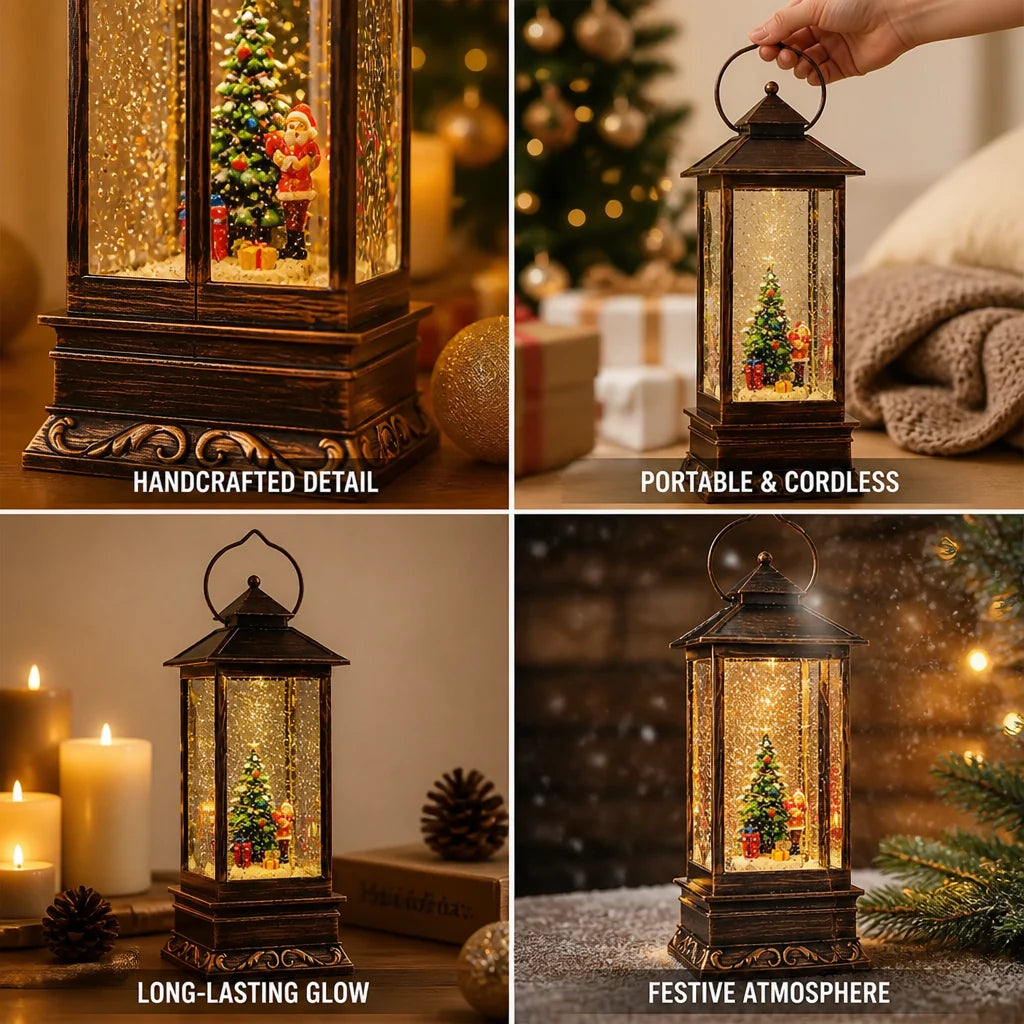 Christmas Lantern | Hand-Carved Resin & USB & Battery Operated | 60+ Hour Runtime