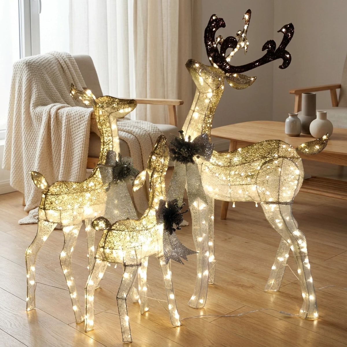 Christmas Light Display | LED Plug-In Indoor & Outdoor | Elk & Sleigh Scene