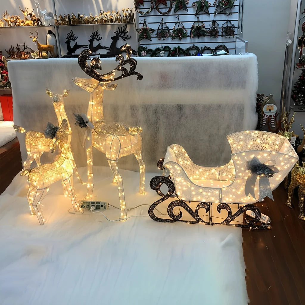 Christmas Light Display | LED Plug-In Indoor & Outdoor | Elk & Sleigh Scene