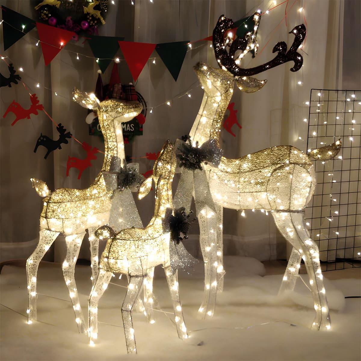 Christmas Light Display | LED Plug-In Indoor & Outdoor | Elk & Sleigh Scene