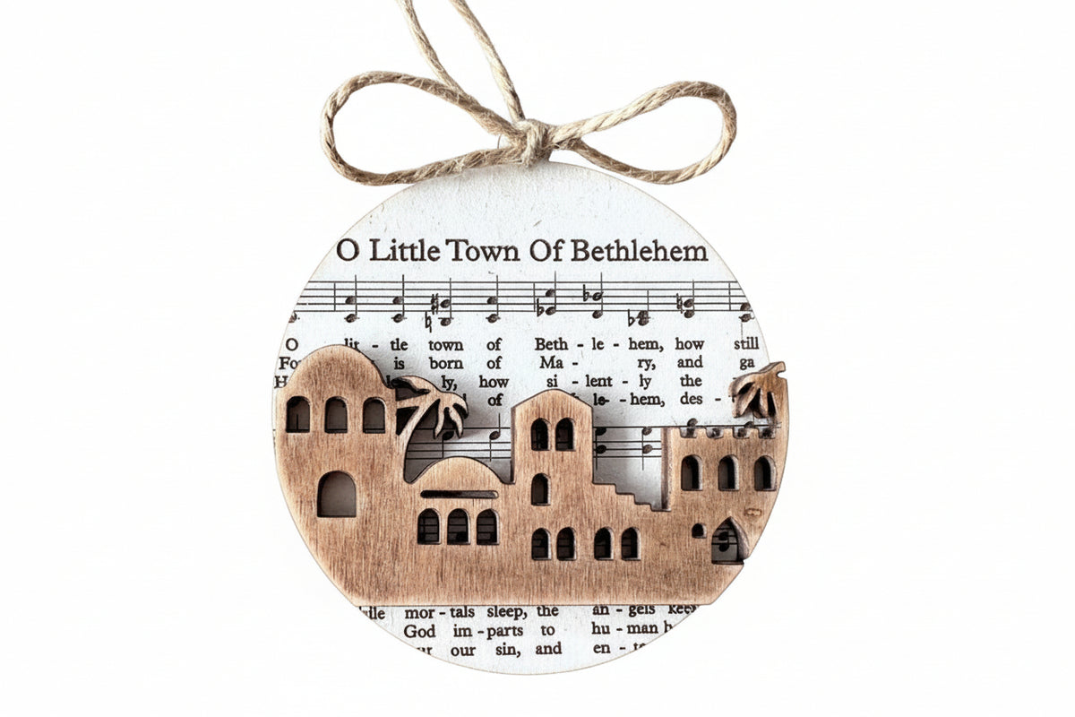 Christmas Ornament | Nativity-Themed Music-Sheet & Layered Cut-Out | 3.5 in