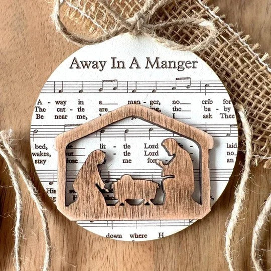 Christmas Ornament | Nativity-Themed Music-Sheet & Layered Cut-Out | 3.5 in