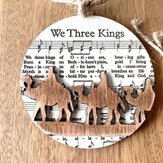 Christmas Ornament | Nativity-Themed Music-Sheet & Layered Cut-Out | 3.5 in