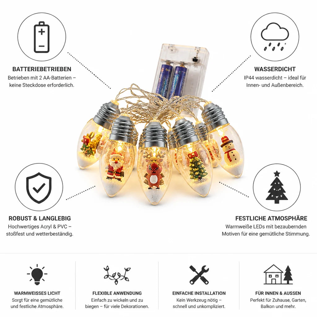 Christmas String Lights | Battery-Powered & Waterproof Acrylic | Indoor & Outdoor