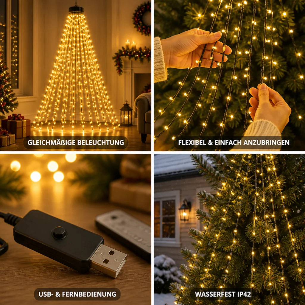 Christmas Tree Lights | Cascading Strands & USB Remote | 1.6 m Strands