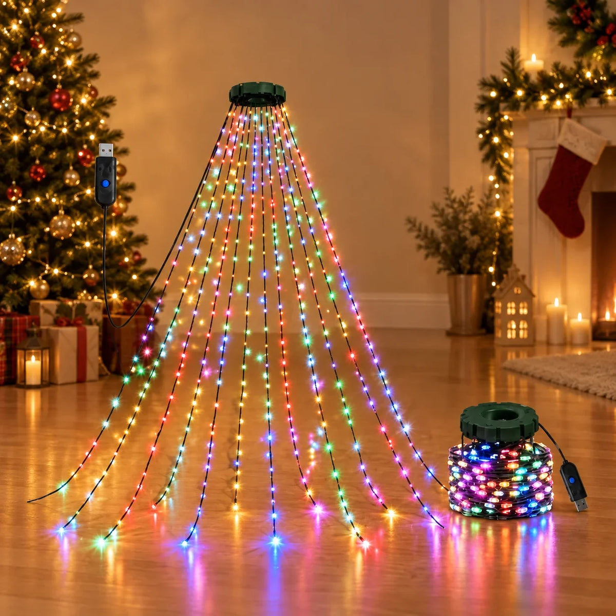 Christmas Tree Lights | Cascading Strands & USB Remote | 1.6 m Strands