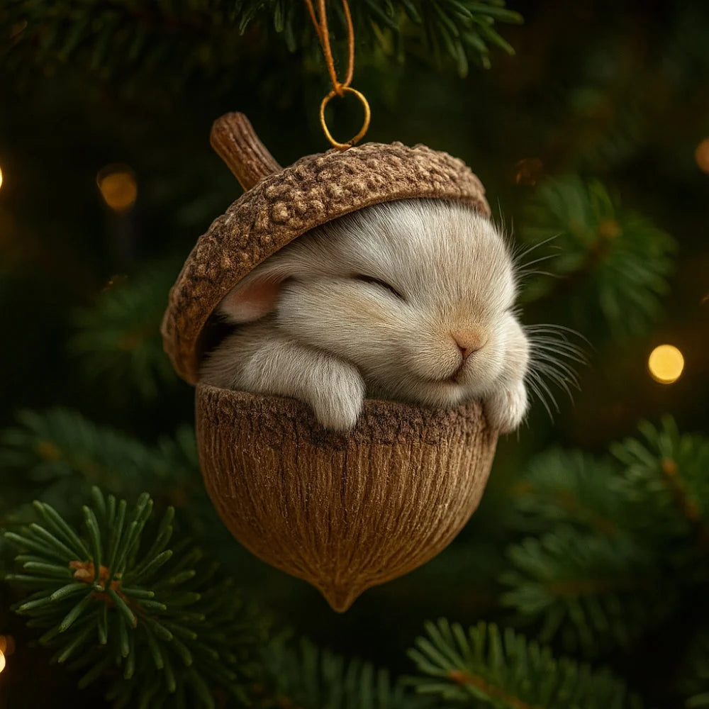 Christmas Tree Ornament | Woodland Acorn Design & Flat Acrylic | Choose From 6 Animals
