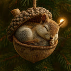 Christmas Tree Ornament | Woodland Acorn Design & Flat Acrylic | Choose From 6 Animals