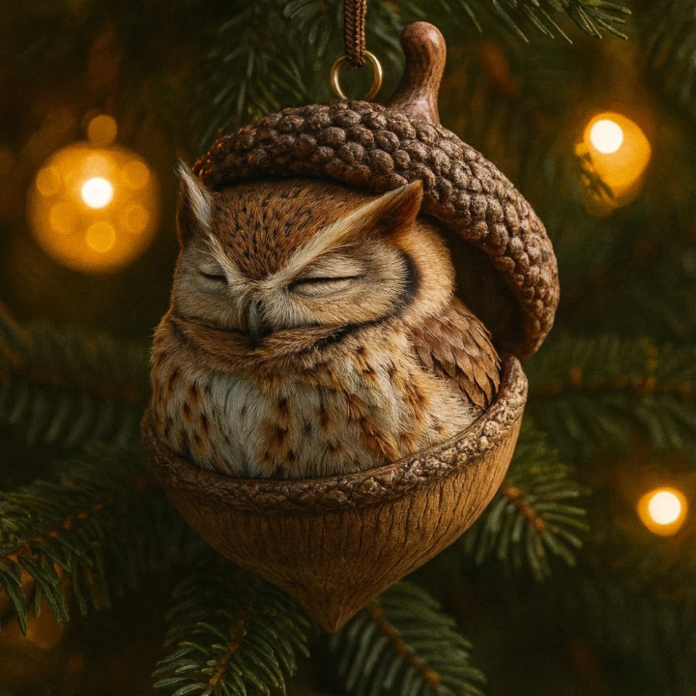 Christmas Tree Ornament | Woodland Acorn Design & Flat Acrylic | Choose From 6 Animals
