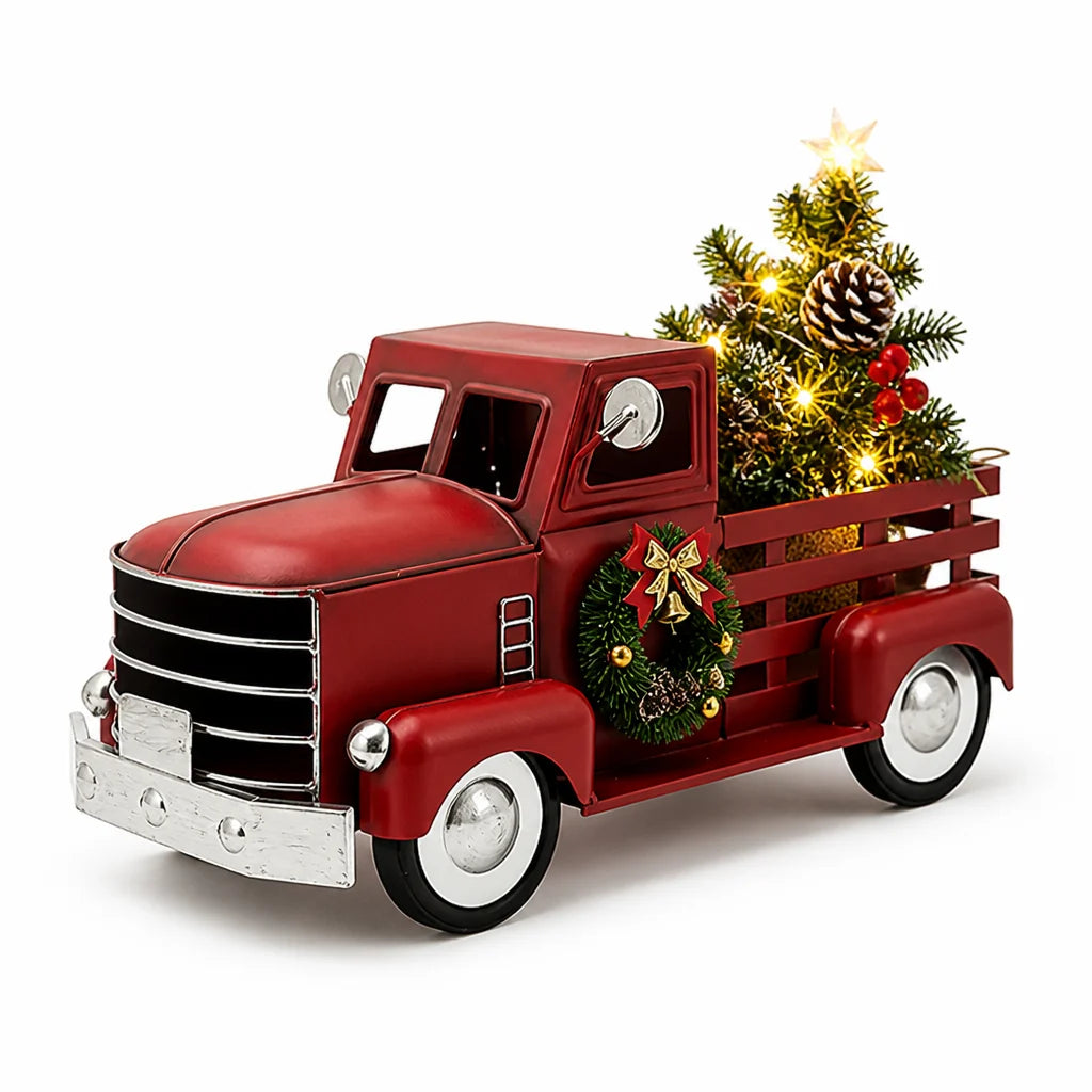 Christmas Truck | Warm White Flickering Lights & Red Metal