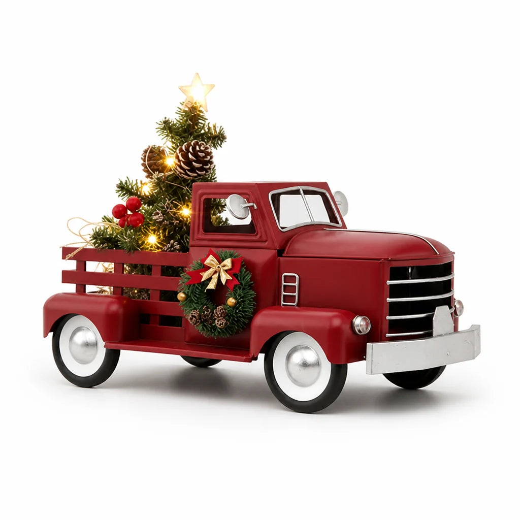 Christmas Truck | Warm White Flickering Lights & Red Metal