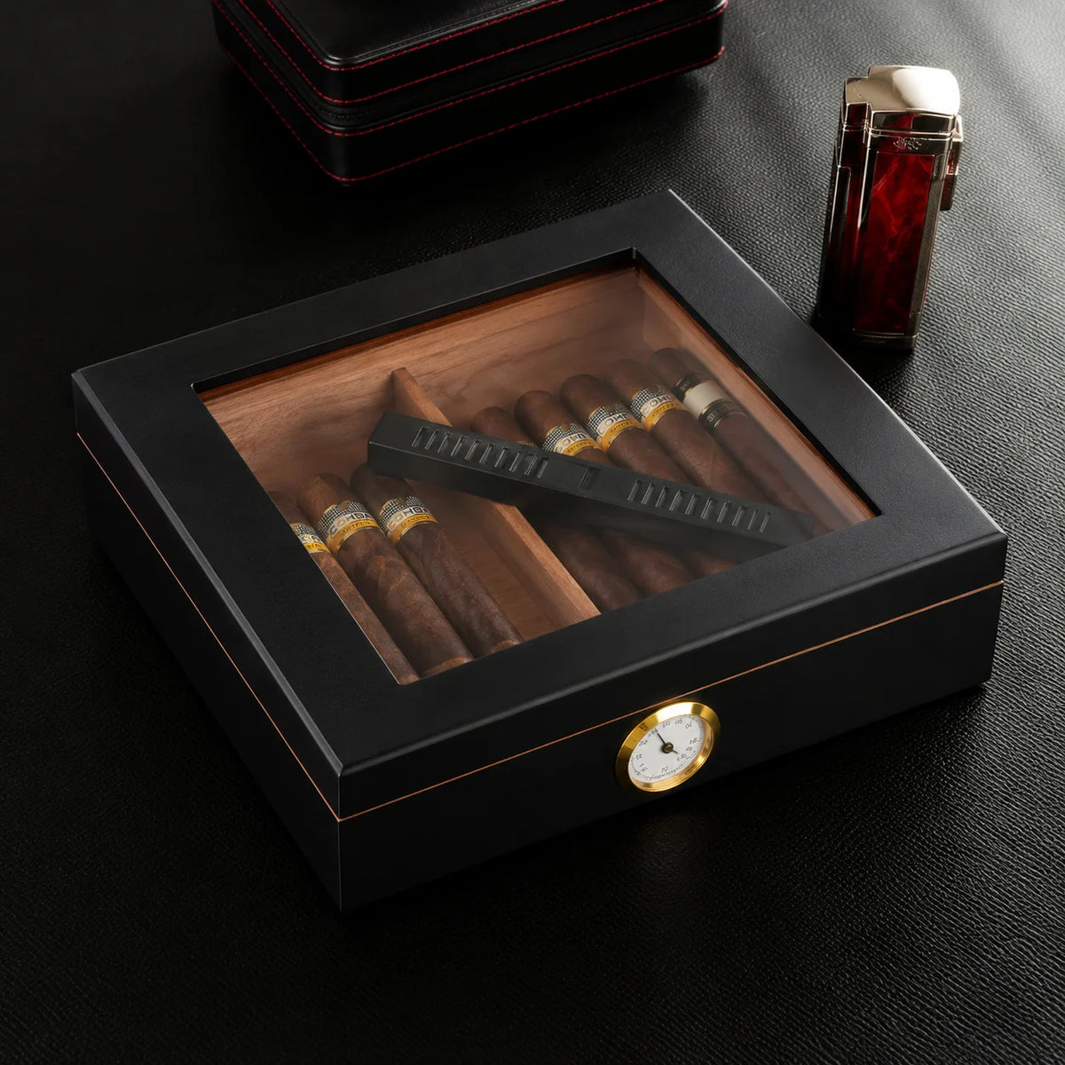 Cigar Humidor | Clear Viewing Lid & Integrated Hygrometer | Holds 15 Cigars