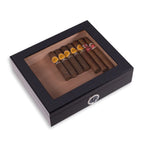 Cigar Humidor | Clear Viewing Lid & Integrated Hygrometer | Holds 15 Cigars