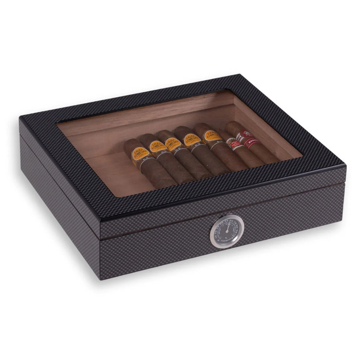 Cigar Humidor | Clear Viewing Lid & Integrated Hygrometer | Holds 15 Cigars