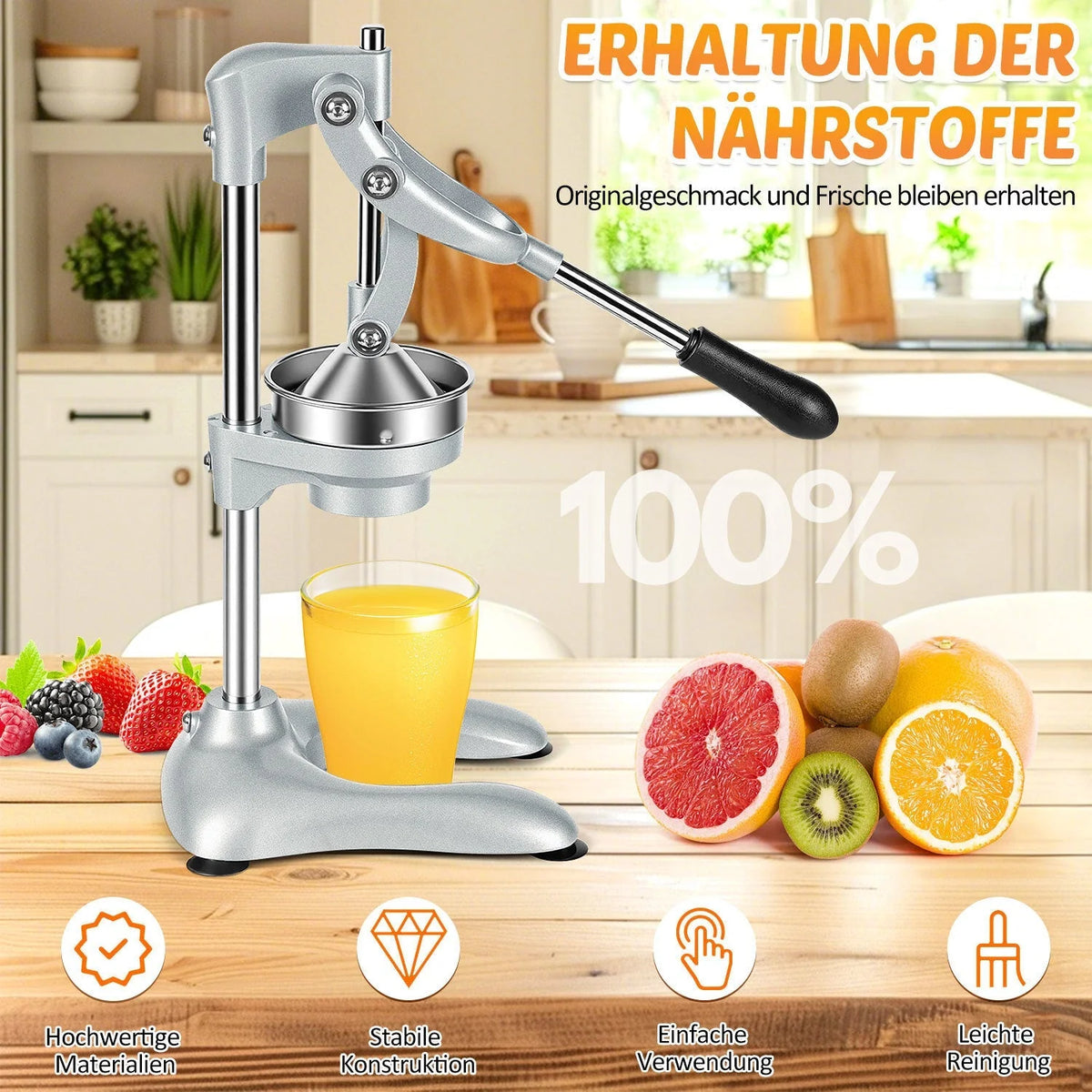 Citrus Juicer | Stainless Steel Lever-Action & Non-Slip Suction Base