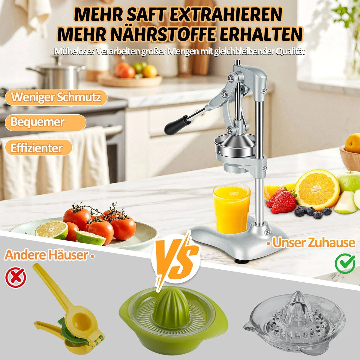 Citrus Juicer | Stainless Steel Lever-Action & Non-Slip Suction Base