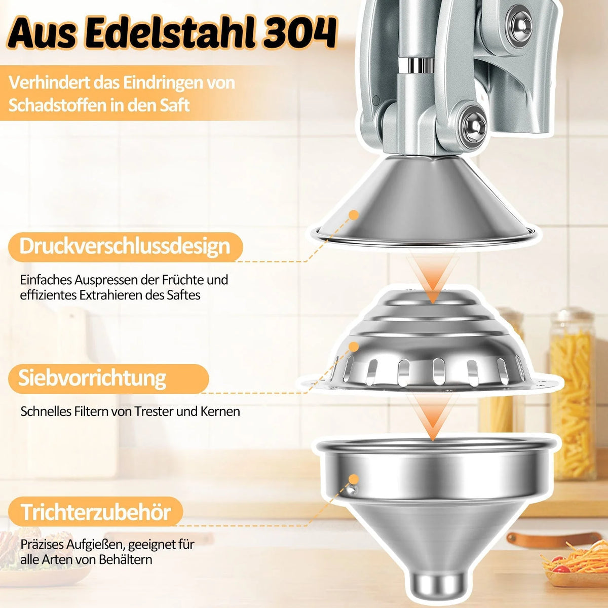 Citrus Juicer | Stainless Steel Lever-Action & Non-Slip Suction Base