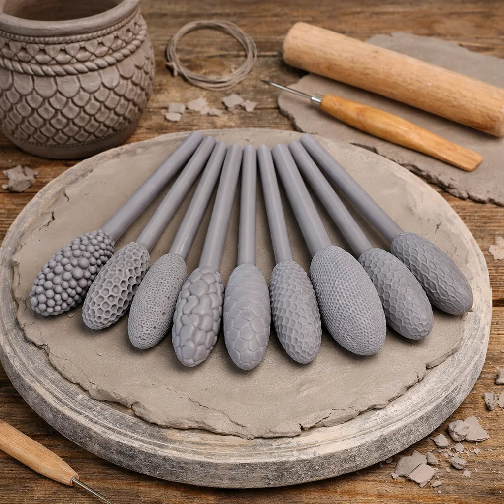 Clay Texturing Tool Set | Ergonomic Oval Handle & Durable Plastic | Set of 9