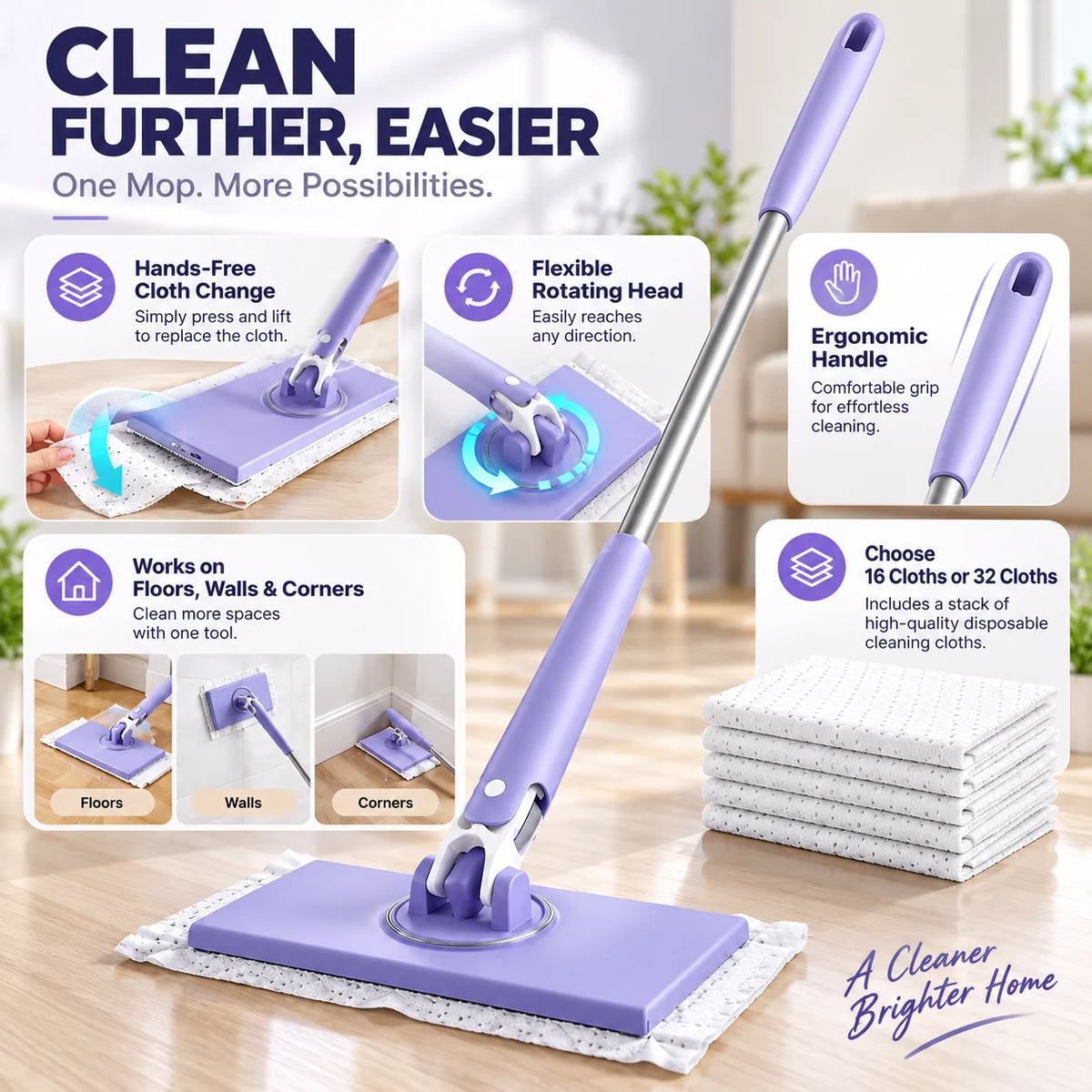 Cleaning Floor Mop | Hands-Free Quick-Change & Ergonomic