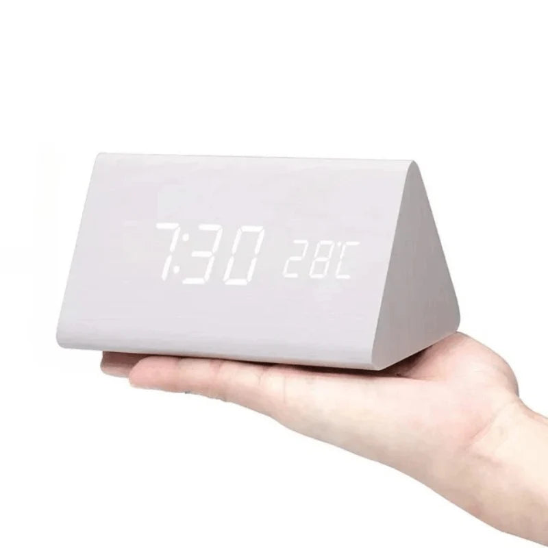 Clock | Wooden Case & Voice-Activated LED | Battery/USB