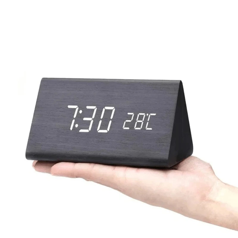 Clock | Wooden Case & Voice-Activated LED | Battery/USB