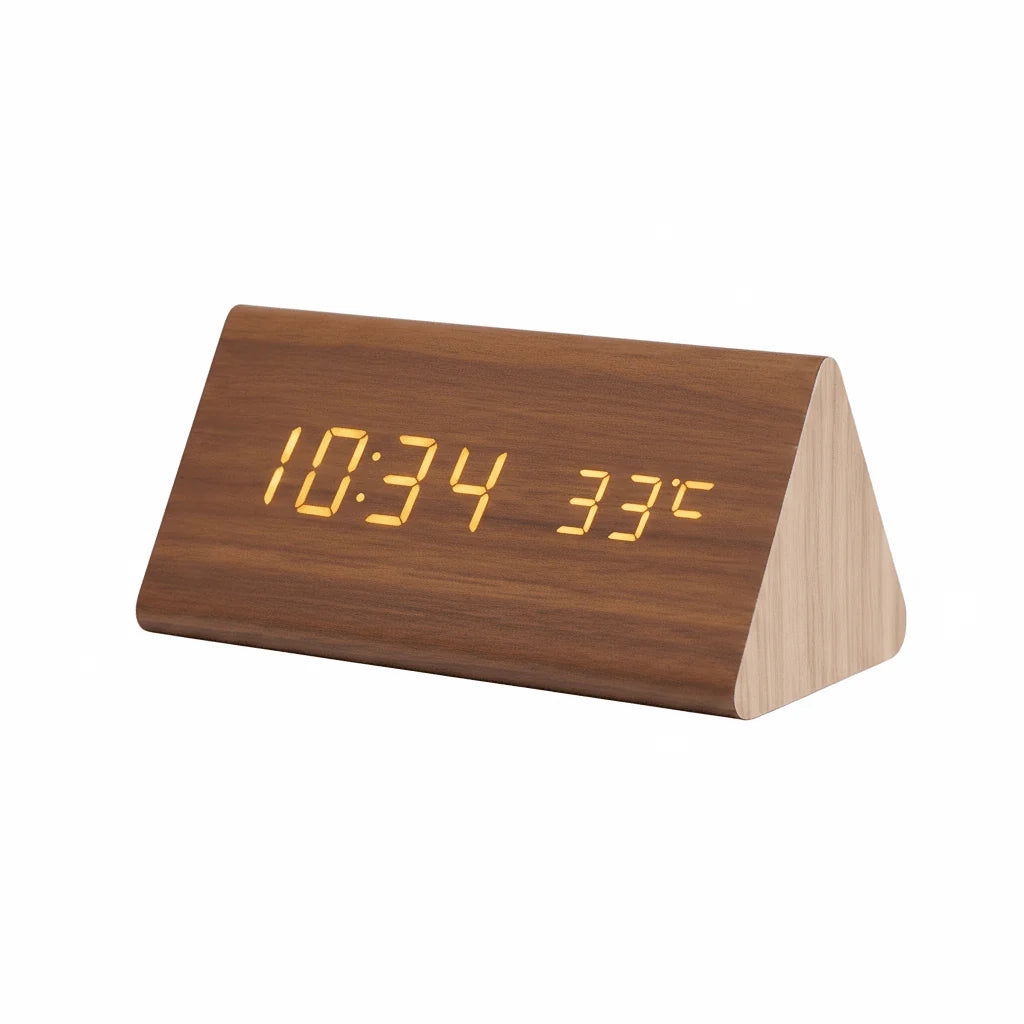 Clock | Wooden Case & Voice-Activated LED | Battery/USB
