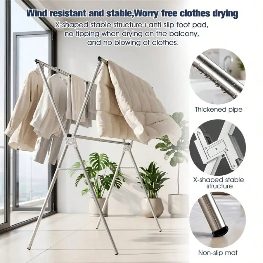 Clothes Drying Rack | Stainless Steel & Adjustable Height & Width | Foldable