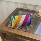 Clutch Bag | Metallic Faux Leather & Colorful Diagonal Stripes
