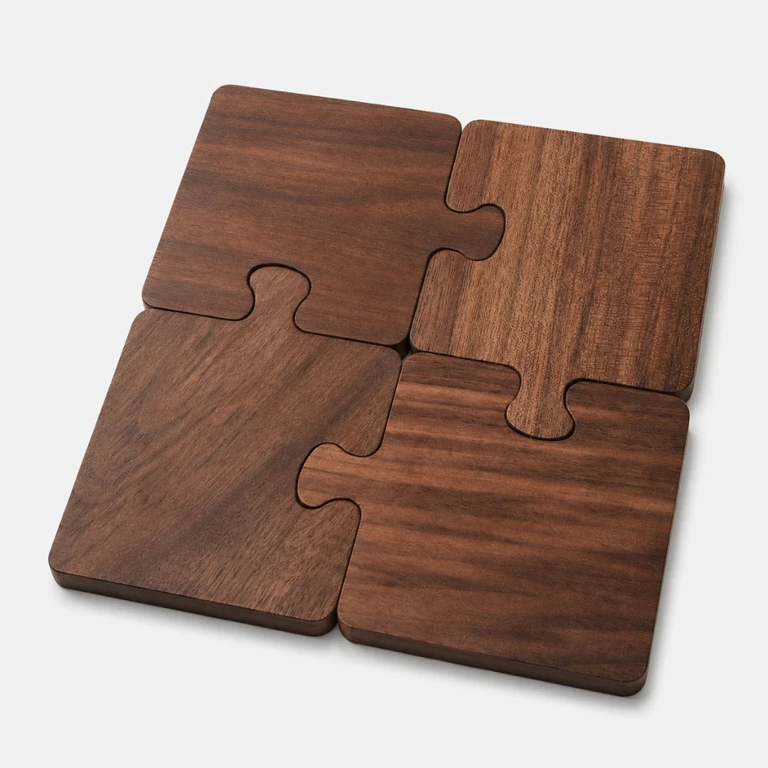 Coaster Set | Interlocking Jigsaw & Solid Wood | Set of 4