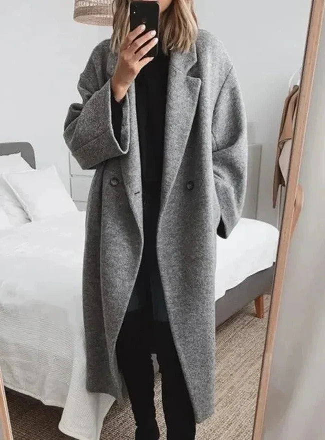 Coat | Oversized Relaxed Silhouette, Lapel Collar & Soft Polyester Blend