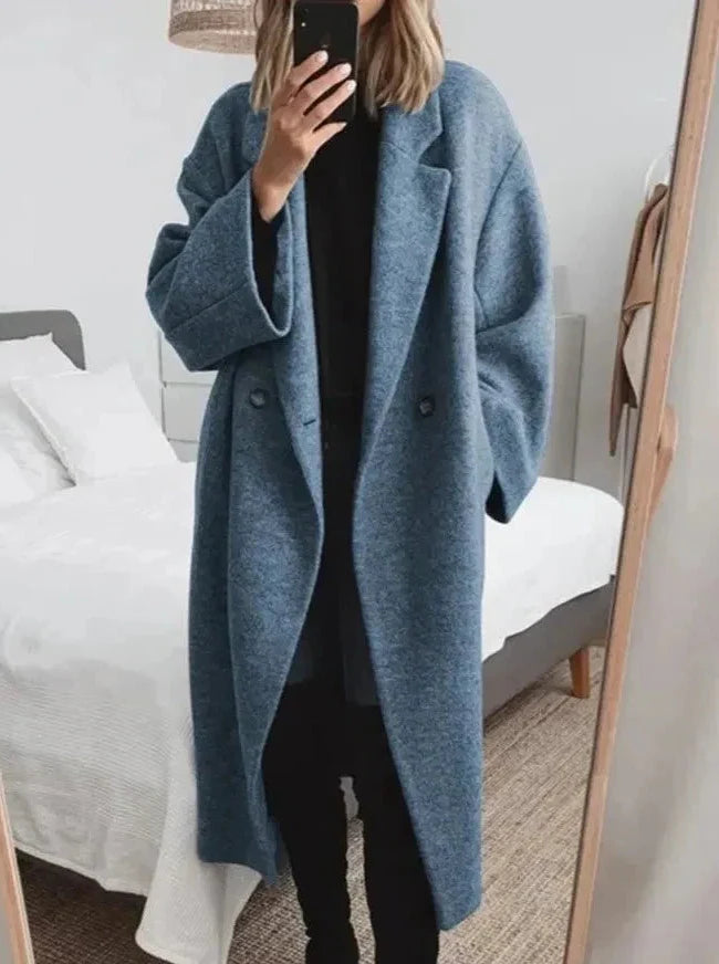 Coat | Oversized Relaxed Silhouette, Lapel Collar & Soft Polyester Blend