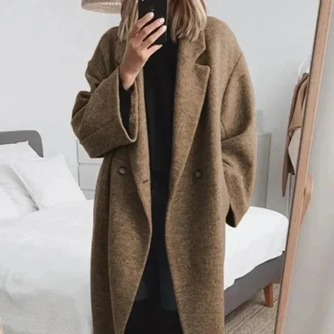 Coat | Oversized Relaxed Silhouette, Lapel Collar & Soft Polyester Blend