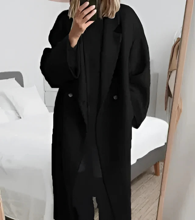 Coat | Oversized Relaxed Silhouette, Lapel Collar & Soft Polyester Blend