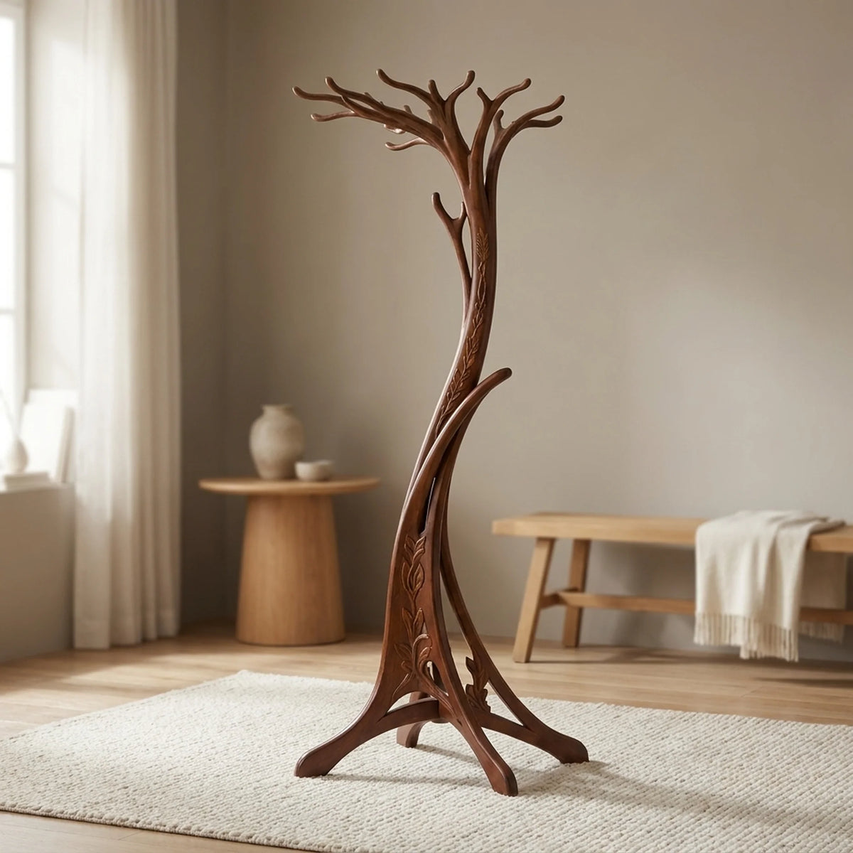Coat Stand | Art Nouveau Tree & Hand-Carved Solid Wood