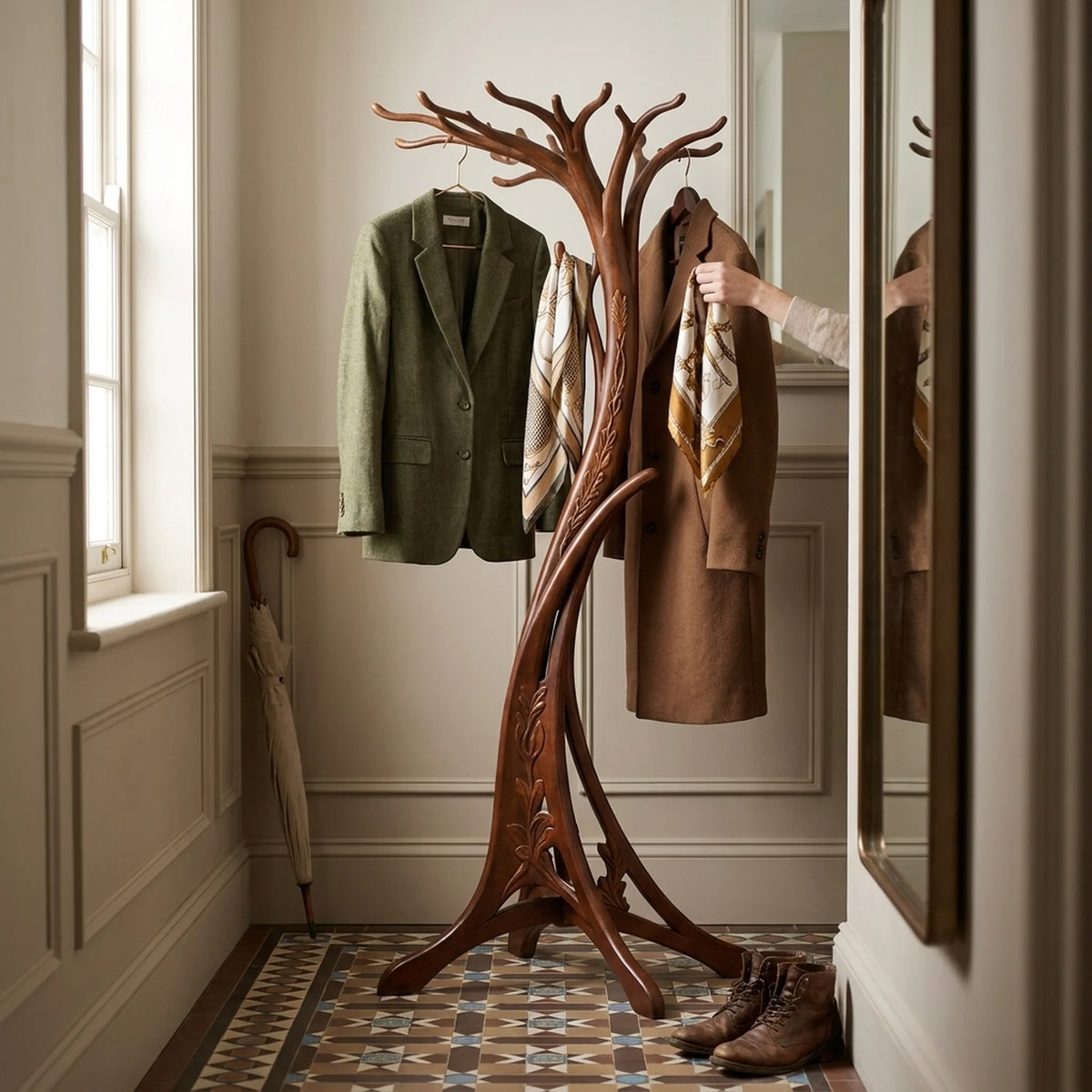 Coat Stand | Art Nouveau Tree & Hand-Carved Solid Wood
