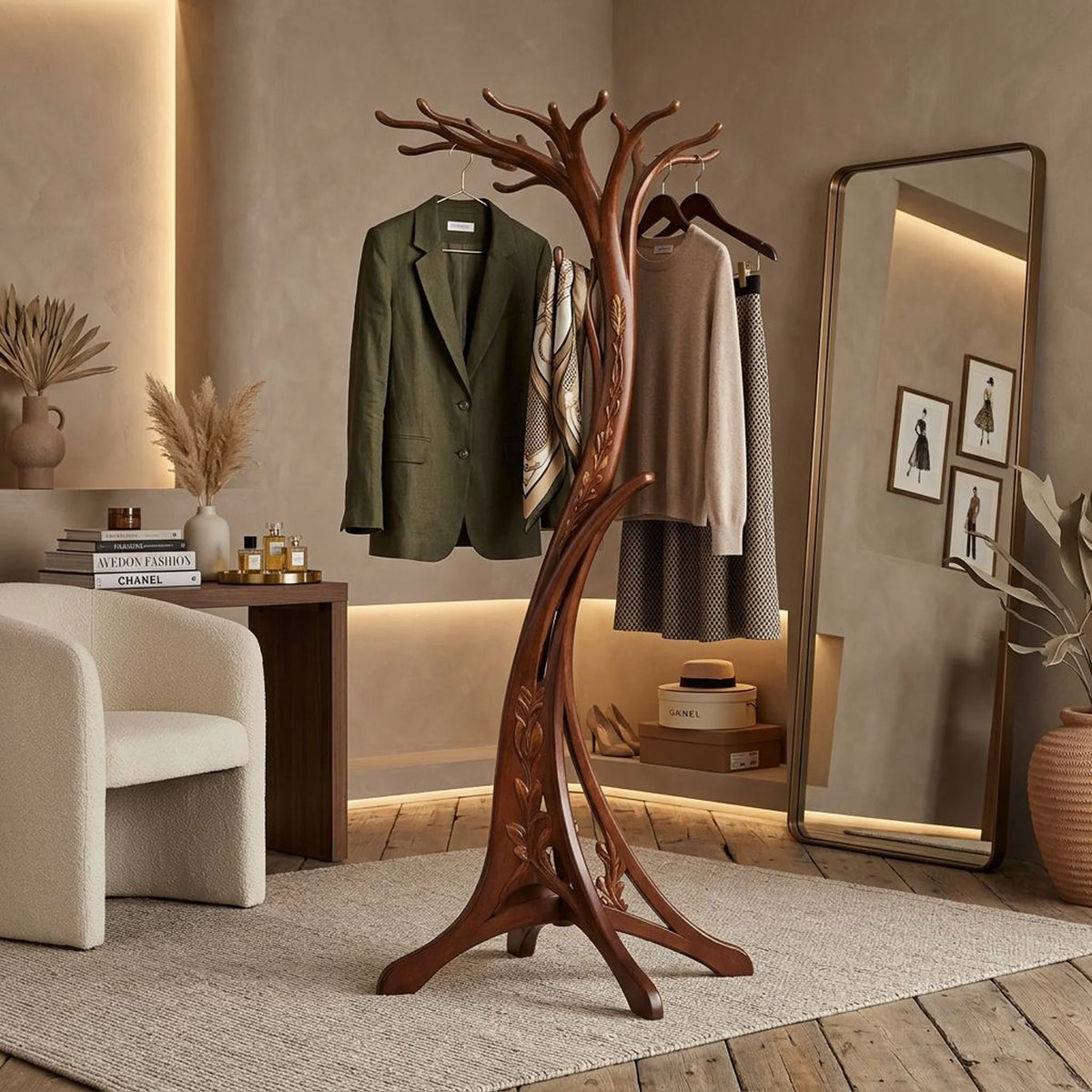 Coat Stand | Art Nouveau Tree & Hand-Carved Solid Wood