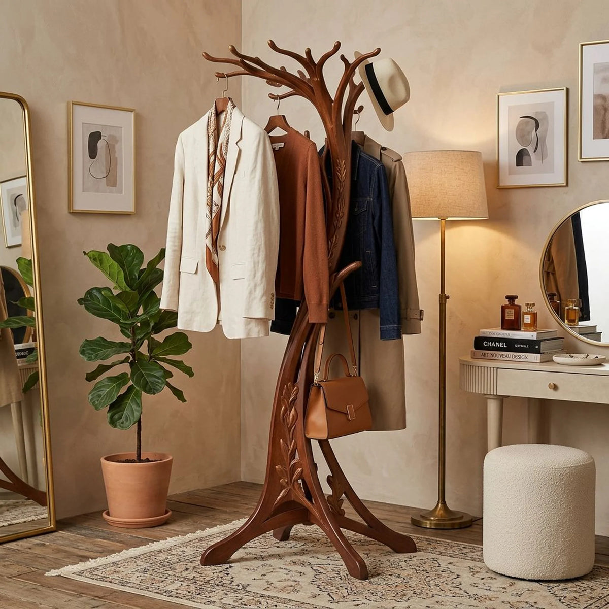 Coat Stand | Art Nouveau Tree & Hand-Carved Solid Wood