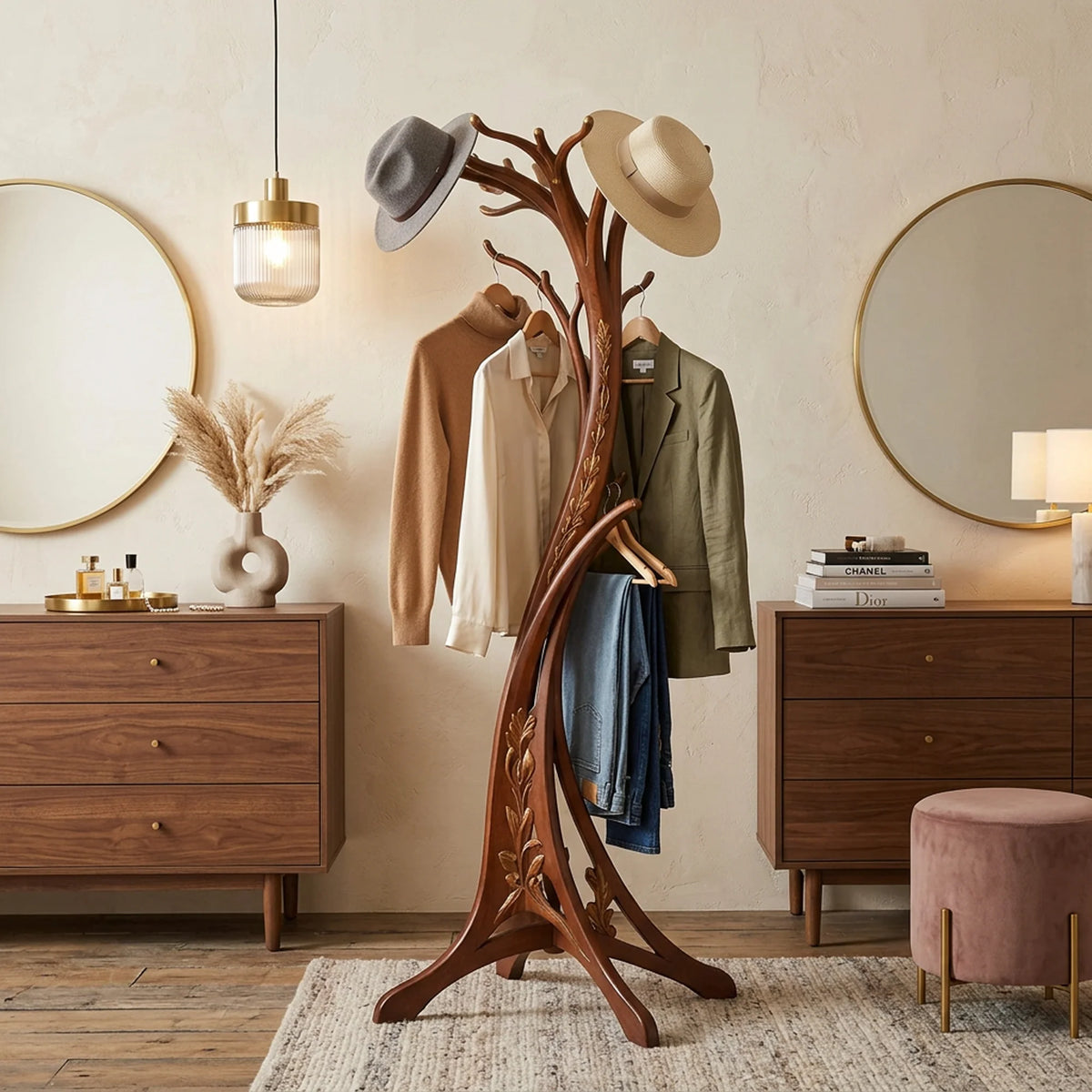 Coat Stand | Art Nouveau Tree & Hand-Carved Solid Wood