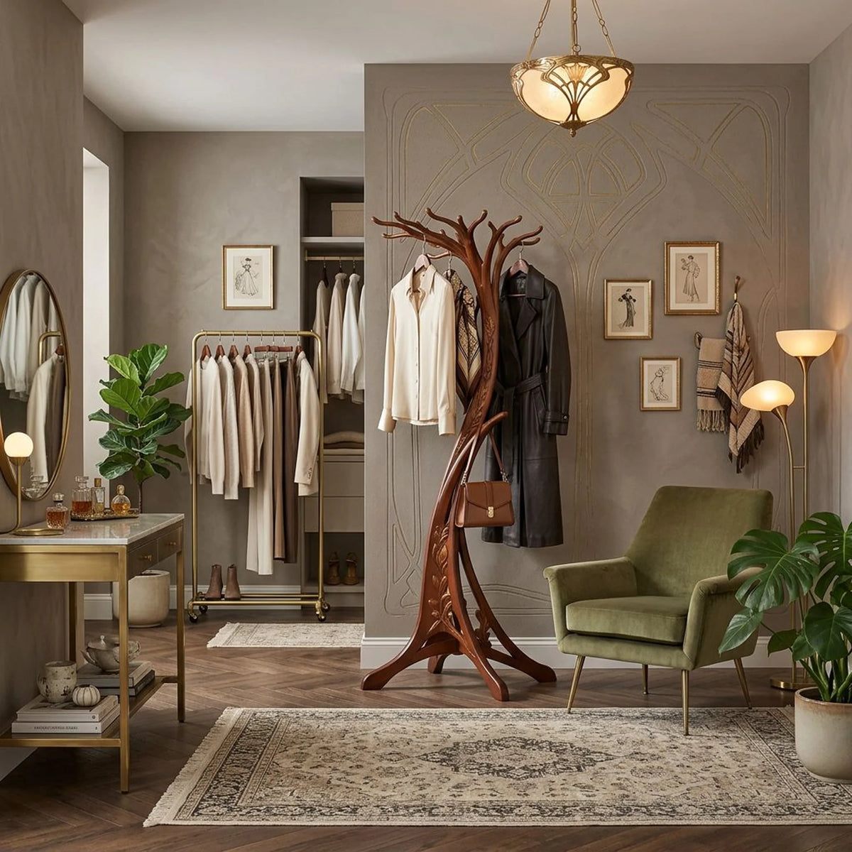 Coat Stand | Art Nouveau Tree & Hand-Carved Solid Wood