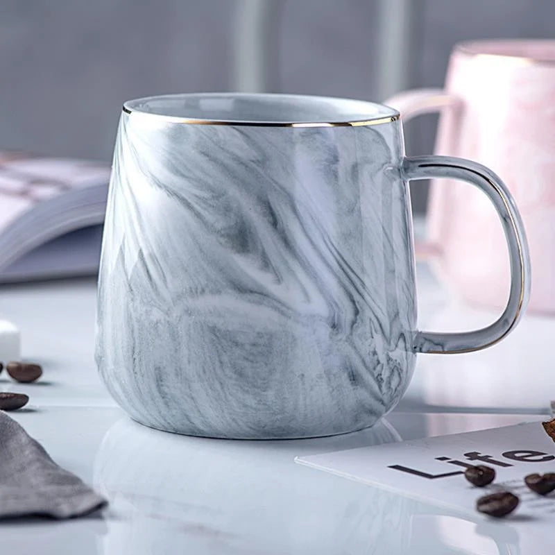 Coffee Mug | Marble Pattern & Gold Trim | 8 Oz