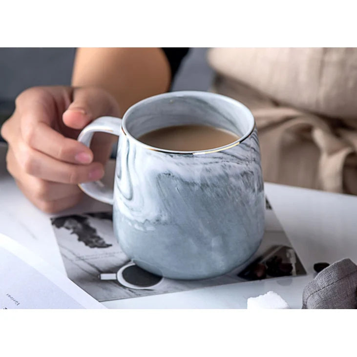 Coffee Mug | Marble Pattern & Gold Trim | 8 Oz