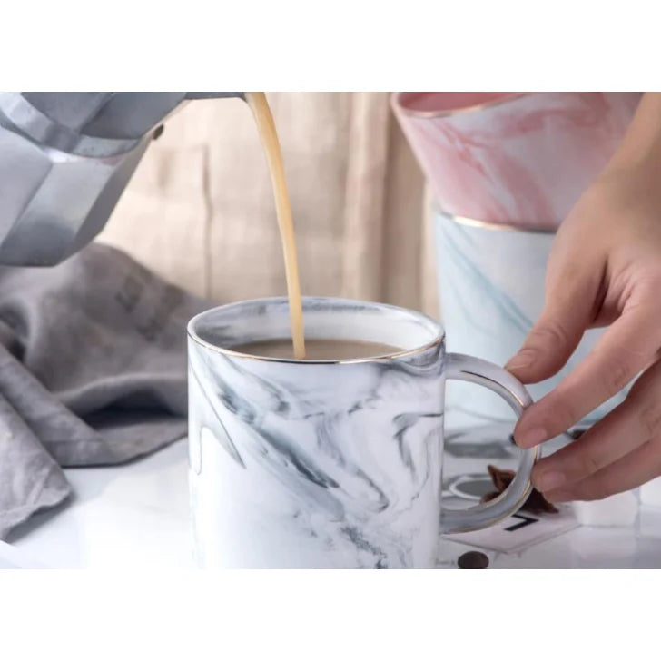 Coffee Mug | Marble Pattern & Gold Trim | 8 Oz