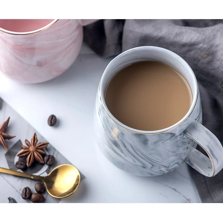 Coffee Mug | Marble Pattern & Gold Trim | 8 Oz