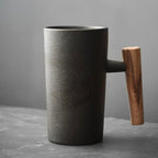 Coffee Mug | Textured Stoneware & Natural Wood Handle | 220 ml