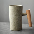 Coffee Mug | Textured Stoneware & Natural Wood Handle | 220 ml