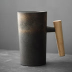 Coffee Mug | Textured Stoneware & Natural Wood Handle | 220 ml